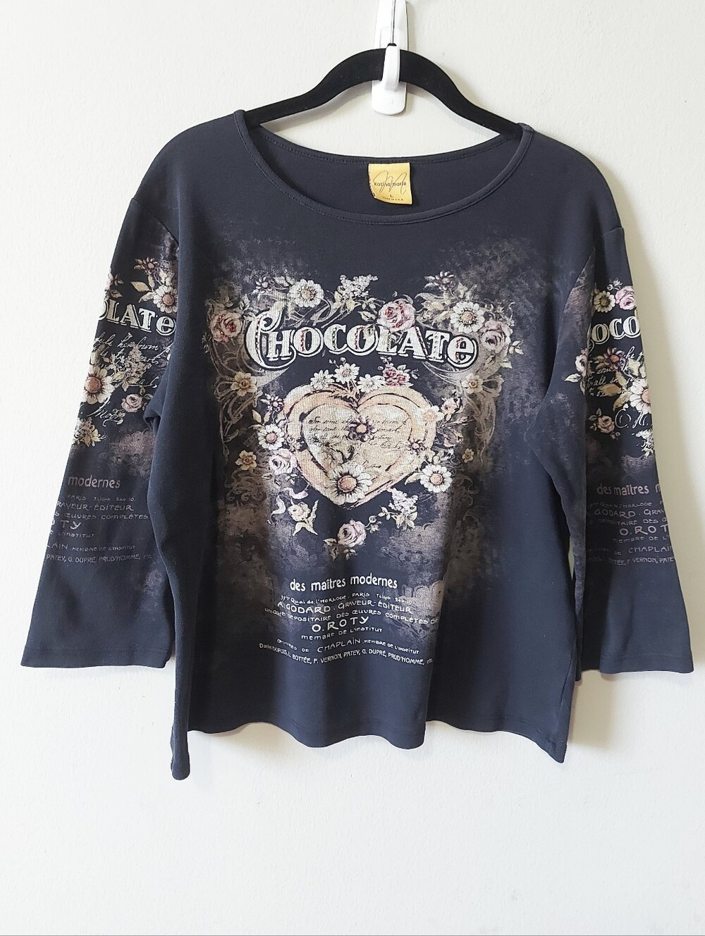 Y2K Whimsy Goth Boho Cotton Rhinestones Floral Chocolate Graphic Long Sleeve Tee